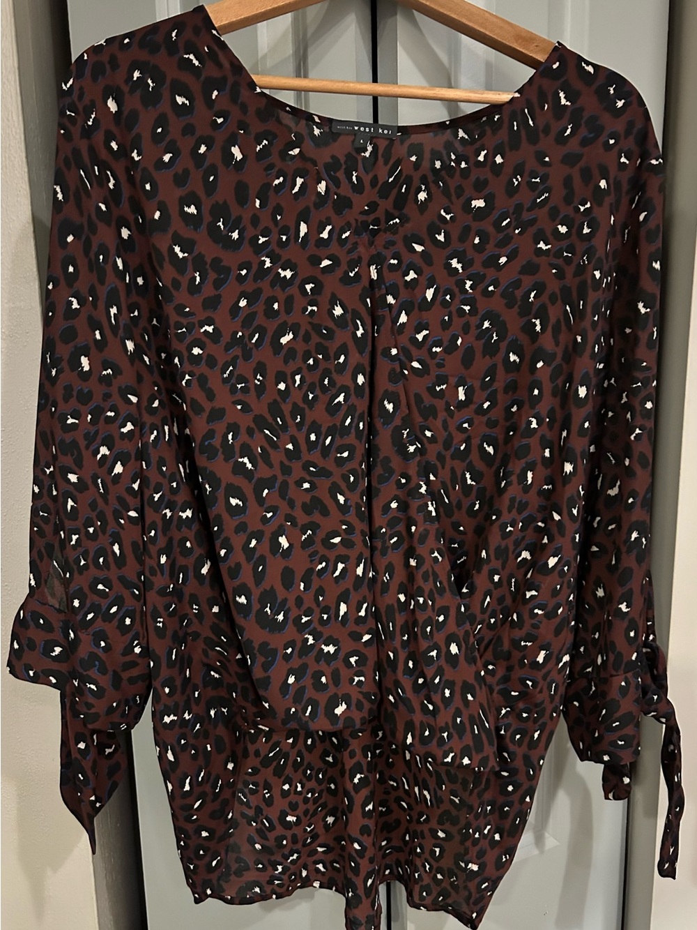 West Kei Brown Leopard Print Tie-Sleeve Blouse